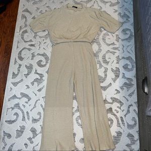 Nasty Gal Khaki Tan Knit Crop Top Lounge Set Womens Size Large